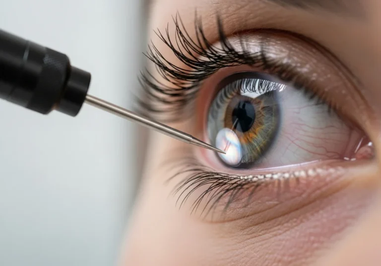 Badanie ciśnienia w oku za pomocą cienkiej, metalowej sondy zbliżającej się do powierzchni oka.