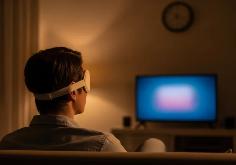 Mężczyzna w okularach VR ogląda telewizję.