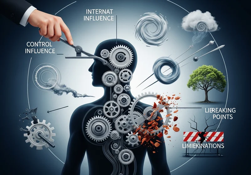 Grafika symbolizująca wpływ czynników wewnętrznych i zewnętrznych na zmianę osobowości.