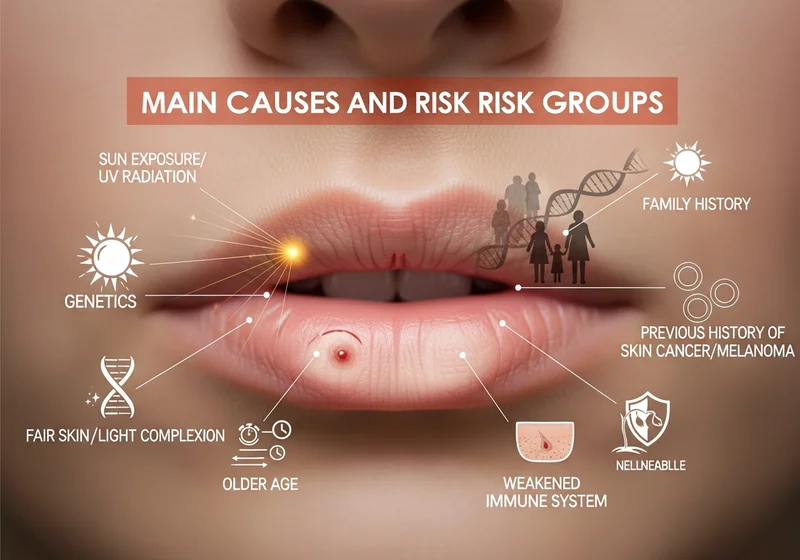 Główne przyczyny i grupy ryzyka czerniaka: ekspozycja na słońce, genetyka, jasna karnacja, wiek, osłabiona odporność, historia chorób, historia rodzinna.