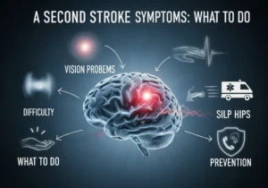 Infografika: objawy i postępowanie przy drugim udarze mózgu.