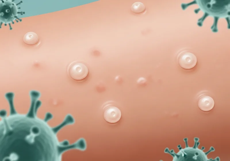 Skóra z grudkami mięczaka zakaźnego i wirusami.