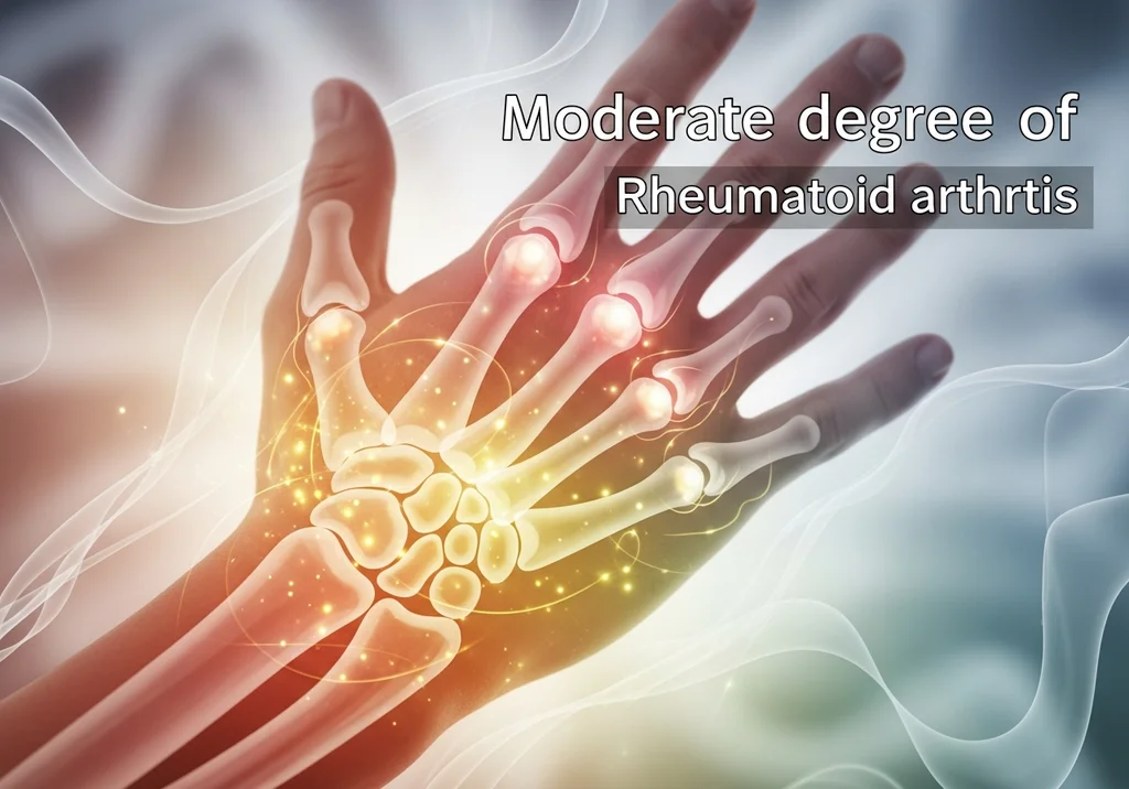 Umiarkowane reumatoidalne zapalenie stawów, ilustracja dłoni ze zmianami w stawach.