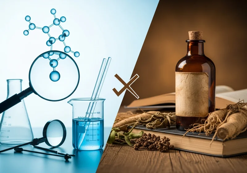 Zestawienie naukowego badania chemicznego struktury cząsteczkowej z tradycyjnymi metodami medycyny ludowej.