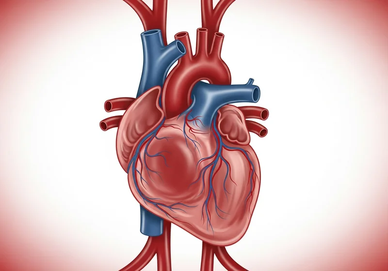 Anatomiczny model serca z widocznymi naczyniami wieńcowymi, przedstawiający strukturę mięśnia sercowego i dużych naczyń.