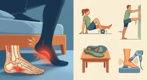 Ból pięty i anatomia rozcięgna podeszwowego oraz metody leczenia: rolowanie, rozciąganie, wkładki i fala uderzeniowa.